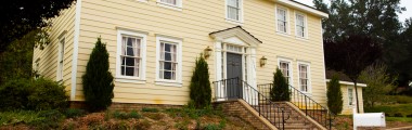 Farmhouse - Yellow Siding - Brick Steps - Front Door